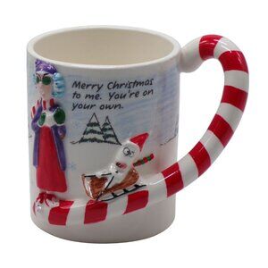 NEW Hallmark Shoebox Maxine & Floyd Red White Candy Cane Handle 3D Holiday Mug